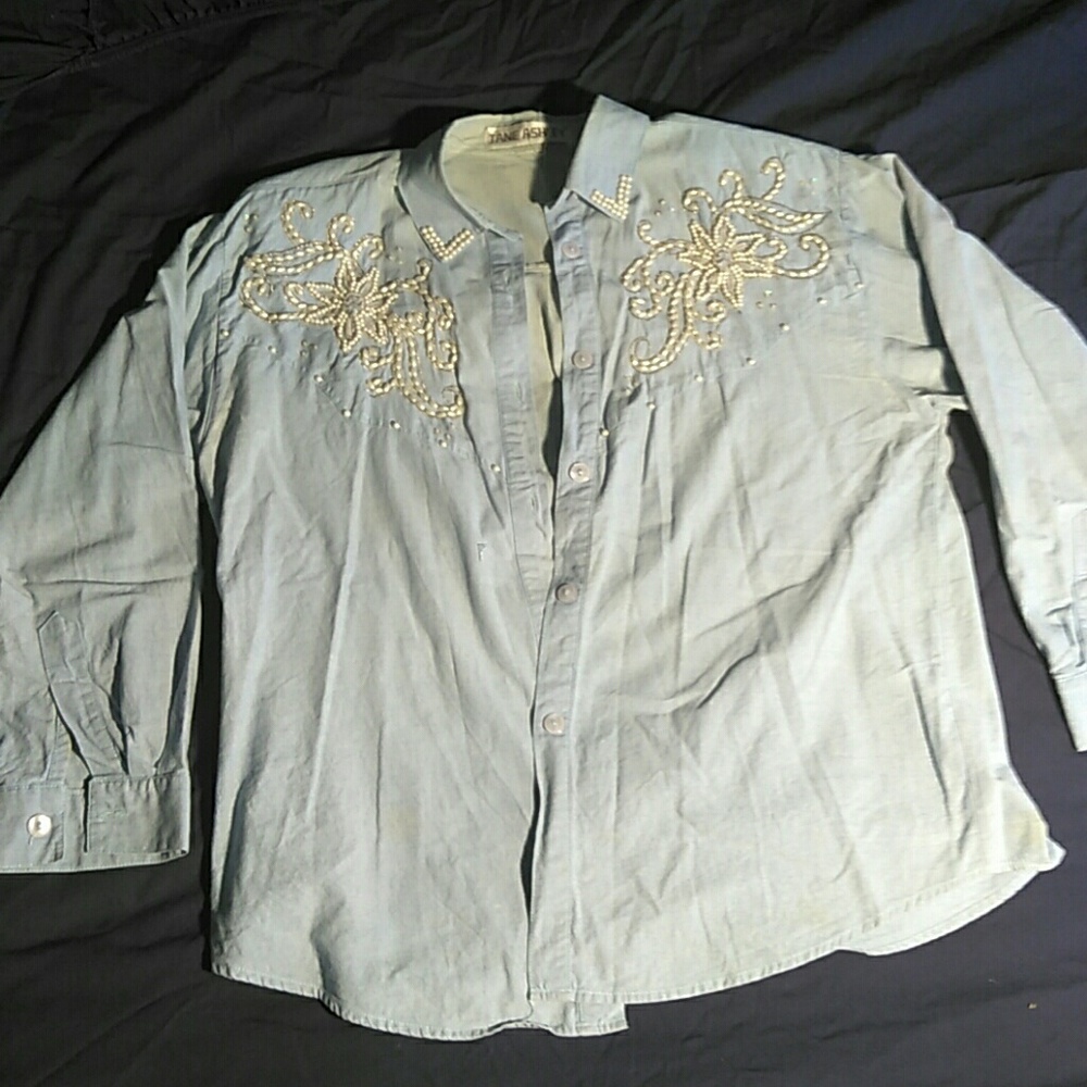Long Sleeve Blouse with pearls and beads